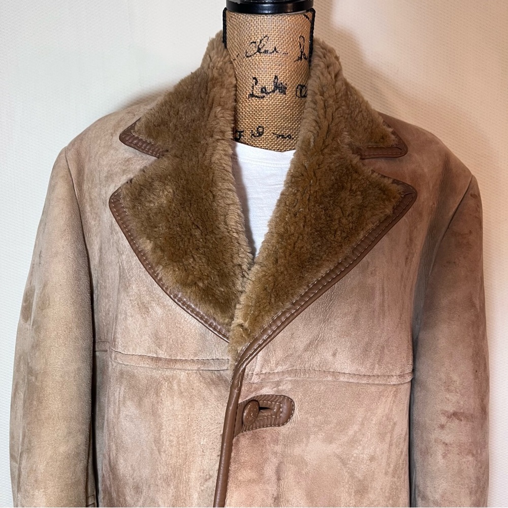 VTG Knight Tailors New Zealand Shearling Sheepskin Coat Men’s 42 Brown Suede - Picture 2 of 16